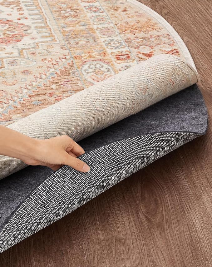 Veken 8 Ft Round Non Slip Cushioned Rug Pad Gripper, Felt and Silicone Backing, 1/4 inch Thick, Carpet Liner Protector Mat for Area Rugs and Hardwood Floors, with Over 99 Pcs Anti-Slip Strips Pattern