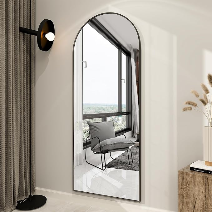 BEAUTYPEAK 65"x24" Full Length Mirror, Arch Full Body Floor Mirror, Wall Mirrors Hanging or Leaning Arched-Top with Stand for Bedroom, Dressing Room, Black