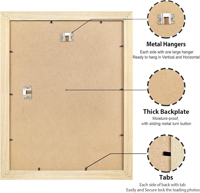 LaVie Home 11x14 Picture Frame Beige Oak Wood Poster Frame, Display Pictures 8x10 with Mat or 11x14 Without Mat, Stable Frame and Polished Plexiglass, Horizontal and Vertical Format of The Walls