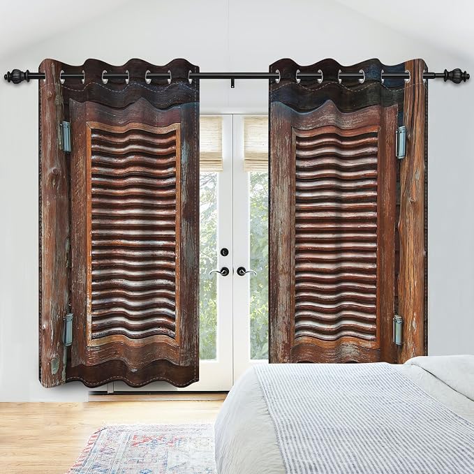 Rustic Wooden Barn Door Blackout Window Curtains Wood Planks Farm Farmhouse Curtains Country Retro Western Vintage Brown Window Treatments Kitchen Bedroom Living Room Decor,53x45 inch,2 Panels