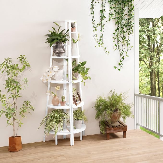 Yoobure Corner Shelf, 4-Tier Corner Bookshelf with Metal Frame & Wood Ladder Shelves - Display Shelf & Tall Bookcase, Plant Stand for Home Decor - Bedroom, Living Room, Office