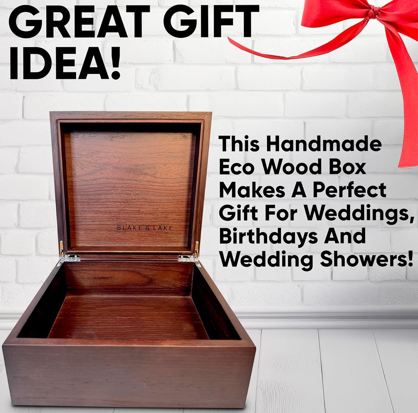 Blake & Lake Wooden Box with Hinged Lid - Solid Walnut Wood Eco Box - Wood Storage Box with Lid - Wooden Keepsake Box - Decorative wooden boxes with lids (Walnut)