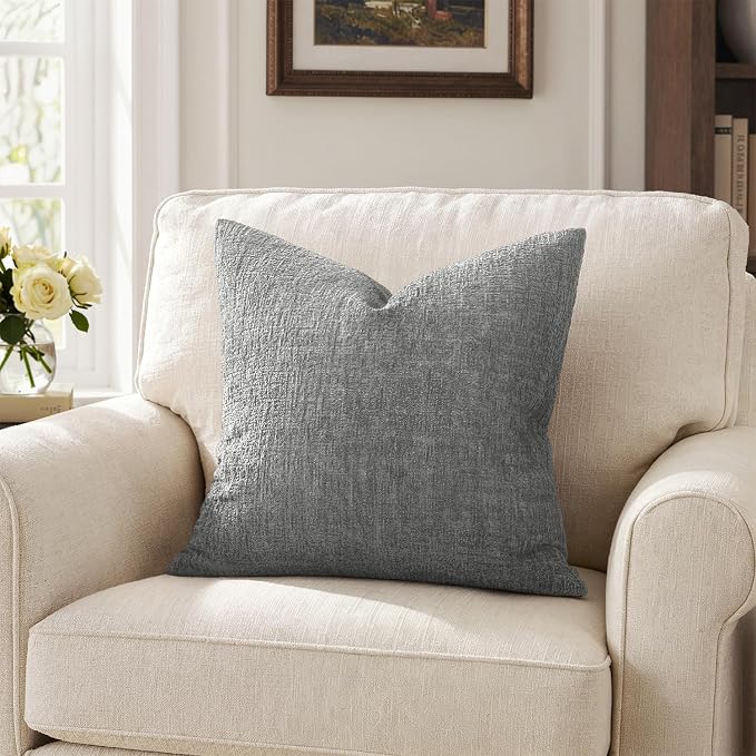 MIULEE Decorative Throw Pillow Covers 24x24 Pack of 2 Medium Grey Couch Pillow Covers Soft Cozy Textured Chenille Pillowcases for Home Decor Sofa Living Room Cushion Bedroom