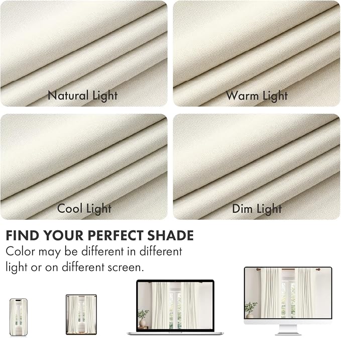 MIULEE 100% Blackout Linen Curtains for Bedroom 108 inches Long, Thermal Insulated Room Darkening Black Out Drapes for Living Room, Back Tab Rod Pocket, 2 Panels Set, 40 Wide x 108 Length, Ivory