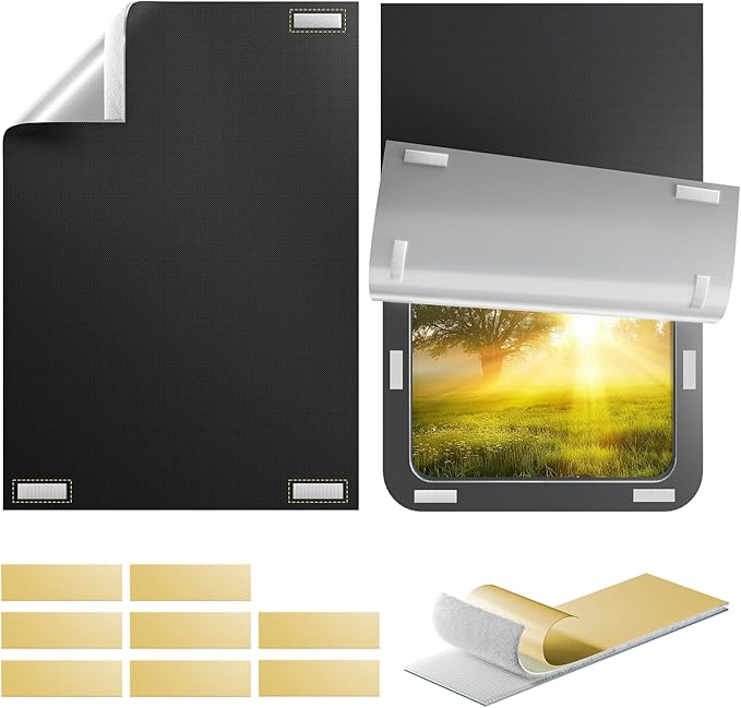 RV Door Window Shade Cover - 100% Blackout Window Cover with Upgraded Hook&Loop Tapes, Portable Travel Blackout Curtains for Camper Privacy Protection and UV Protection (16"x25")