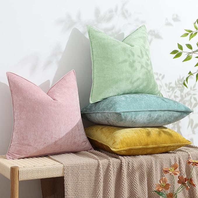 decorUhome Fall Couch Throw Pillow Covers 18x18 Set of 2, Decorative Soft Velvet Modern Cozy Chenille Pillow Cases with Elegant Design for Sofa Bed Living Room Home Decor, Aqua Haze