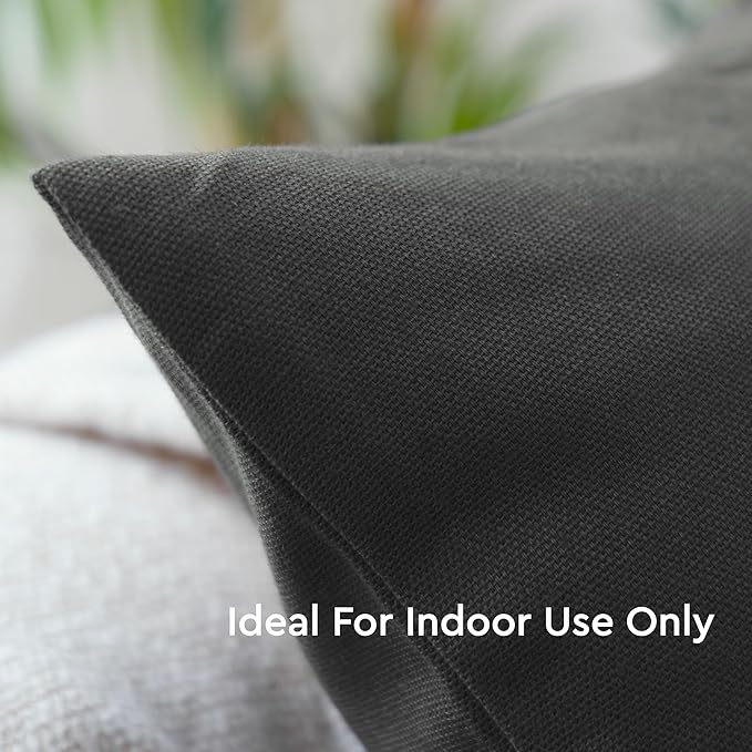 Encasa XO Throw Pillow Covers 22x22 in Set of 2 Charcoal Grey | No Inserts | Cotton Pillow Covers for Living Room, Bed, Sofa, Couch | Decorative Cushion Covers with Improved Zipper