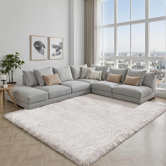 Area Rug for Living Room Bedroom: 4x6 White Soft Fluffy Shag Upgrade Non-Slip High Pile Carpet Large Fuzzy Plush Indoor Floor Decor Shaggy Rug for Kid Boys Girls Dorms Playroom Nursery Modern Home