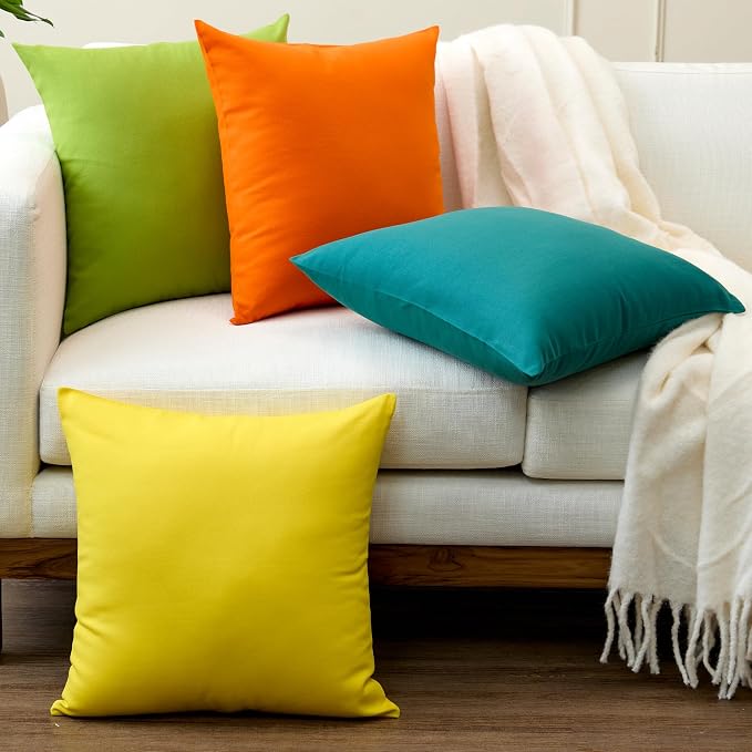 Encasa XO Throw Pillow Covers 18x18 in Set of 4 Bright Combo | No Inserts | Cotton Pillow Covers for Living Room, Bed, Sofa, Couch | Decorative Cushion Covers with Improved Zipper
