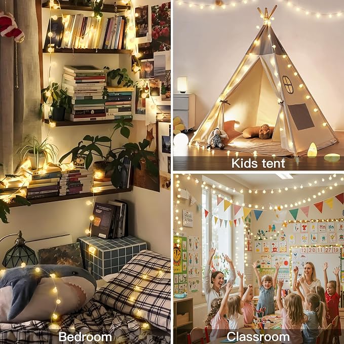 suddus 109ft Connectable Globe String Lights Plug in Remote Warm White | 300 Led Hanging Fairy Lights With Timer,String Lights for Bedroom for Bedroom, Dorm, Classroom,Indoor,Outdoor Decor