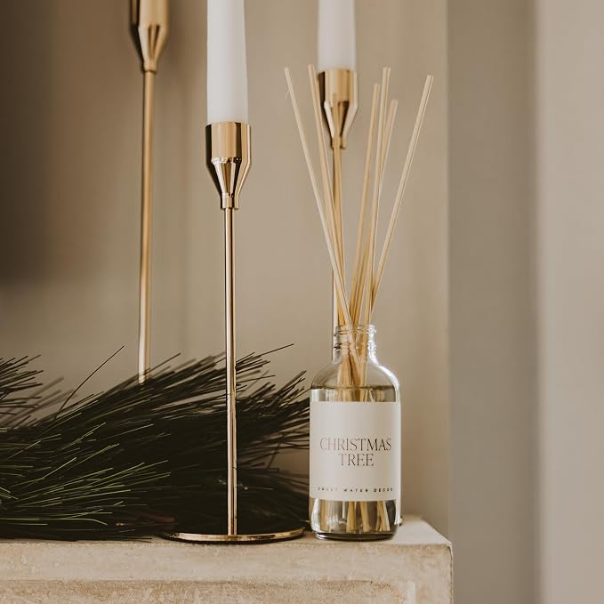 Sweet Water Decor Christmas Tree Reed Diffuser Set - Spruce, Pine Needles, Cedar, and Moss Scented Diffusers - Scent Diffusers for Home, Long Lasting Fragrance, Made in the USA