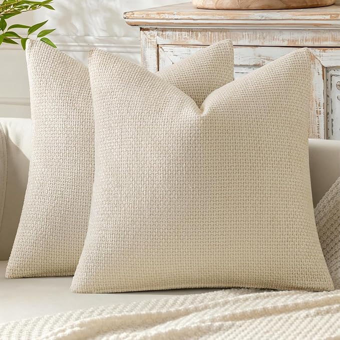 MIULEE Pack of 2 Couch Throw Pillow Covers 20x20 Inch Neutral Cream Modern Boho Accent Decorative Pillow Covers Soft Chenille Farmhouse Cushion Covers for Home Decor Bed Sofa Living Room