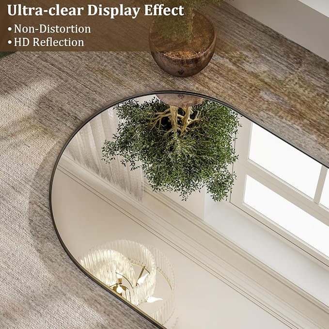 HARRITPURE 76"x34" Arched Full Length Mirror Free Standing Hanging Mounted Mirror Aluminum Frame Modern Simple Home Decor for Living Room Bedroom Cloakroom, Black