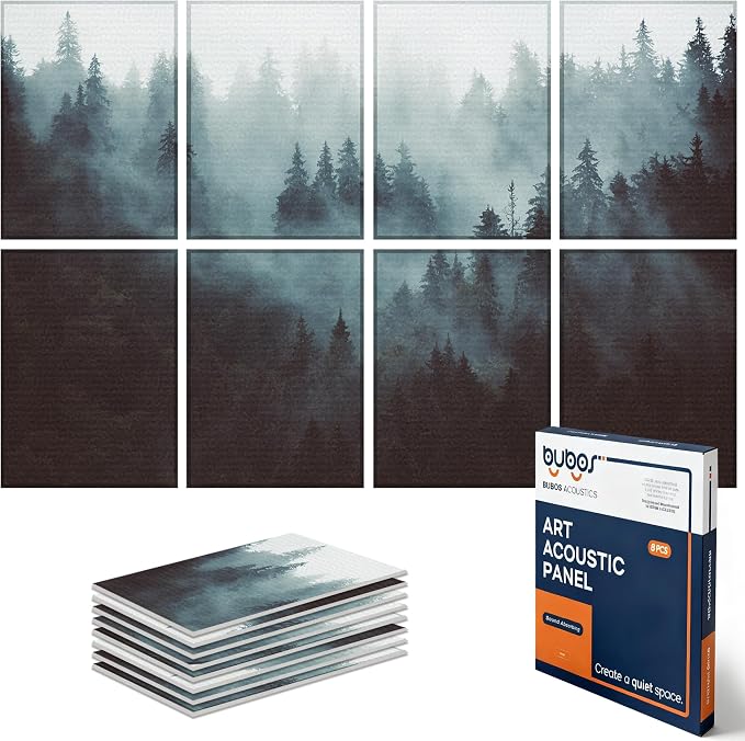 BUBOS 8 Pack Acoustic Wall Panels - High-Density Polyester Sound Absorbing Panels, Decorative Print Treatment for Recording Studio & Home Office, Peel and Stick, 16" x 12"