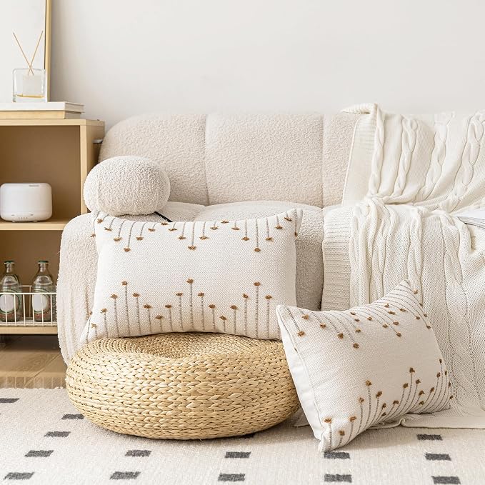 LILEPOY Boho Throw Pillow Covers 12x20 Set of 2 Neutral Decorative Textured Cushion Case Farmhouse Pillowcase Modern Lumbar Pillow Covers for Sofa,Couch, Living Room,Beige and Brown