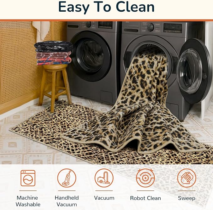 BESTSWEETIE Area Rug 6x9 Rug Machine Washable Non-Slip Low Pile Print Pattern Western Rug for Living Room Bedroom Entryway Tribal Series-Dark/Leopard