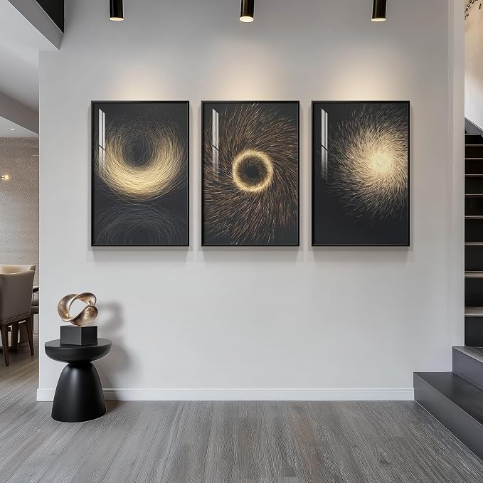 Large Framed Black and Gold Modern Luxury Wall Art for Living Room, 3 Piece Contemporary Bright Art Prints Paintings Artwork for Walls, Pictures for Bedroom Dining Room Entryway Wall Decor 24x36 In