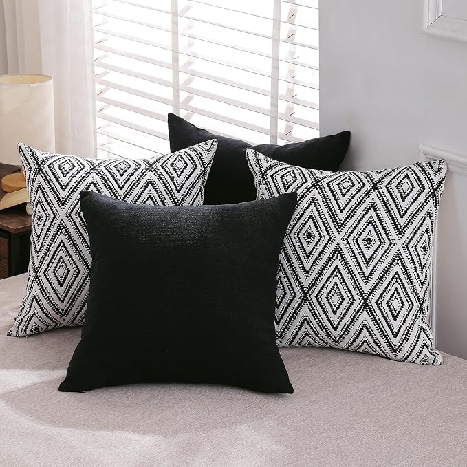HPUK Throw Pillow Covers 20x20 Inch Set of 4, Linen Decorative Pillow Covers, Accent Cushion Covers for Couch Sofa Bed Bedroom Living Room Décor, Black