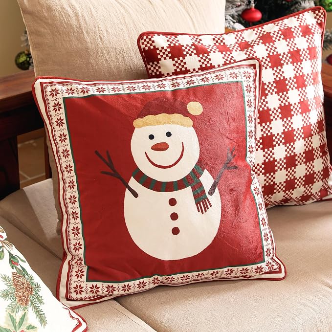 ISAENNE French Chrismas Velvet Throw Pillow Cover,Set of 2,18"x18"-Carol D | Vintage Square Pillow Cover,Concealed Zipper Design,Pinecones Pattern,Sofas,Bedroom,Living Room,Lounge Chairs,Decor
