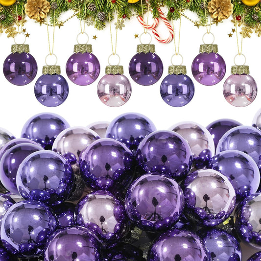 Tioncy 32 Pcs 1 Inch Mini Glass Christmas Ornaments Balls Shiny Christmas Balls Tiny Tree Hanging Decoration Small Colorful Ball Pendant for Xmas Party Supplies(Purple Series)