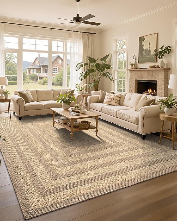 LUMI 9x12 Jute Hand Weave Area Rug, Raffia Braided Area Rug for Living Room, Farmhouse Style Indoor Outdoor Mat, Natural Woven Carpets, Handcrafted Home Decor Floor Rug for Dining Room, Patio