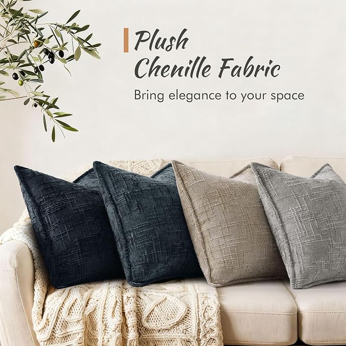 decorUhome Chenille Throw Pillow Covers 12x20 Set of 2, Thick Textured Slubby Neutral Decorative Pillow Covers with Elegant Design for Couch, Sofa, Living Room, Dark Teal