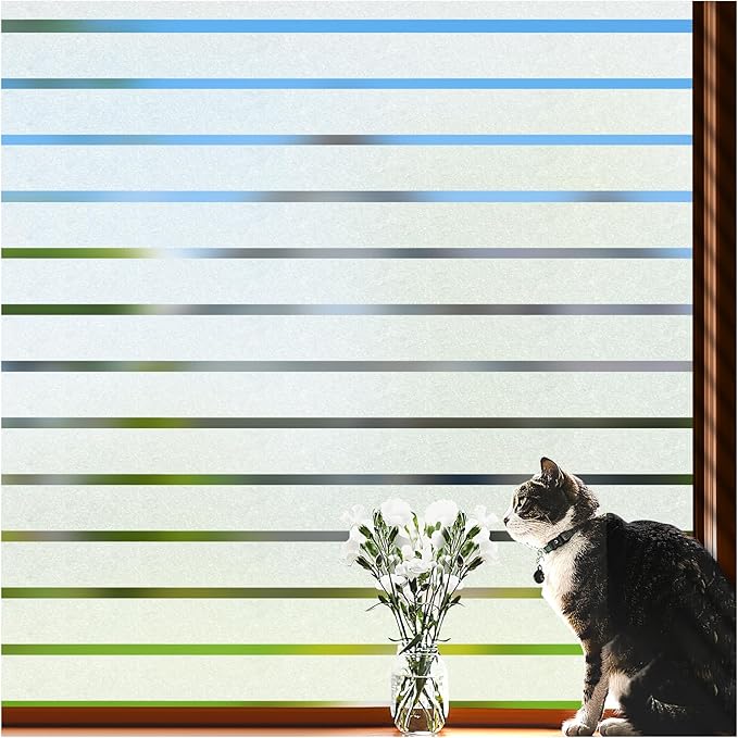 VIseeko Window Privacy Film, Blinds Style Frosted Vinyl for Glass Windows Decorative Static Cling Anti Uv Film for Home,Glass Door,Bathroom,Office