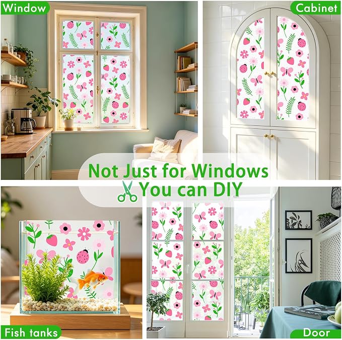 SOMWISE Frosted Glass Window Privacy Film with Tools, Heat Blocking, Anti-UV, Anti-Glare, Static Cling, Decor for Home Bathroom Door, Renter Friendly, Removable, Reusable, Pink 23.5Inchx78.5Inch