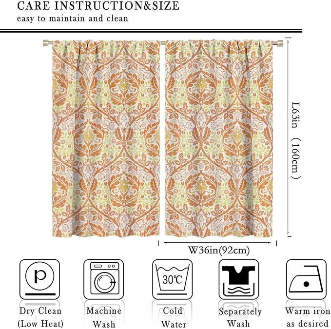 Bohemia William Morris Art Blackout Window Curtains, Vintage Flowers Foliage Rod Pocket Curtains, for Living Room Bedroom 36(W)*63(L) 2 Panels