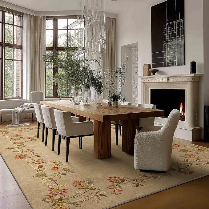 Area Rugs 9x12 Living Room: Washable Rug Stain Resistant Non Slip Low Pile Ultra Soft Faux Wool Lightweight Large Rugs for Bedroom Dining Room Under Table Rug Nursery Farmhouse Home Office Indoor