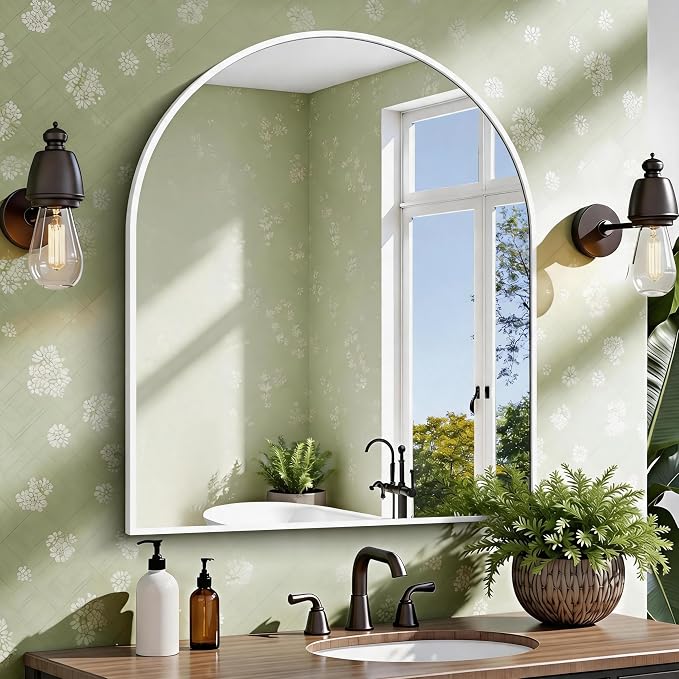 CIRCUMI Arched Wall Mirror, 30"x36" White Arched Mirror with Tempered Glass, Metal Frame, Large Size for Bathroom, Living Room,Entryway,Over Sink, Arch Mirror for Decor,Shatterproof&Crystal-Clear