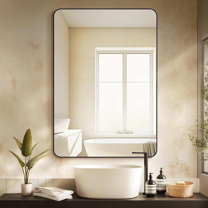Delma Bathroom Mirror, Black Framed Bathroom Mirror for Over Sink, High-Definition Vanity Mirror, Versatile Mirror for Bathroom, Hangs Horizontally or Vertically(40x28, Black)