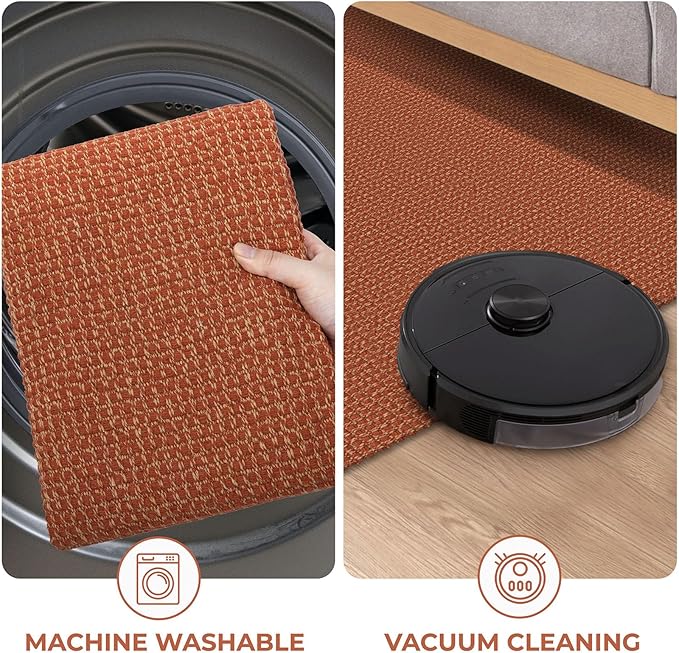 KOZYFLY Runners for Hallways 2x5 ft Washable Kitchen Runner Non Slip Rubber Backed Hall Runners Cotton Entryway Runner Rugs Floor Carpet for Indoor Backdoor Bedroom Kitchen, Orange/Tan