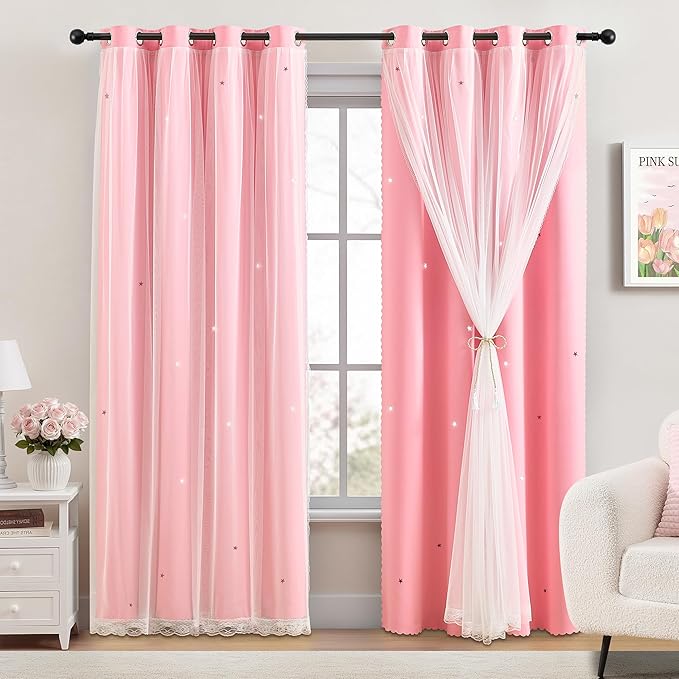 XiDi Pink Curtains Blackout for Girls Room Kids Bedroom, 1 Panel