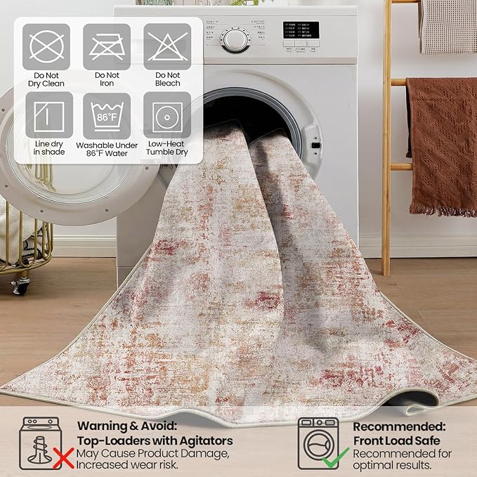 DEXI Washable Area Rug for Living Room 8x10, Modern Abstract Soft Indoor Large Rugs, Stain Resistant Low Pile Carpet with Non Slip Backing for Dining Bedroom Office, Red