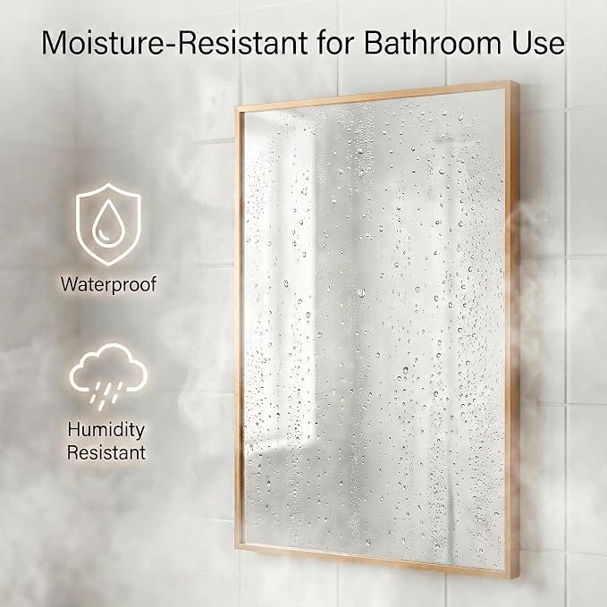 2-Pack 24"x36" Vintage Gold Framed Bathroom Vanity Wall Mirrors | For Over Sink, Warm Champagne Bronze Finish, Subtle Fine-Grain Texture, Deep-Set Metal Frame, Tempered Glass