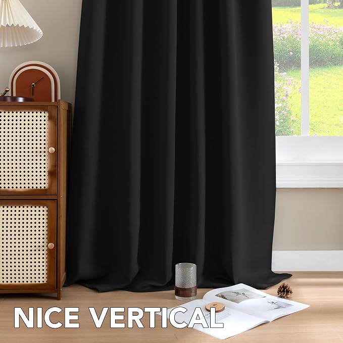 H.VERSAILTEX Blackout Curtains Thermal Insulated Window Treatment Panels Room Darkening Blackout Drapes for Living Room Back Tab/Rod Pocket Bedroom Draperies, 52 x 96 Inch, Black, 2 Panels