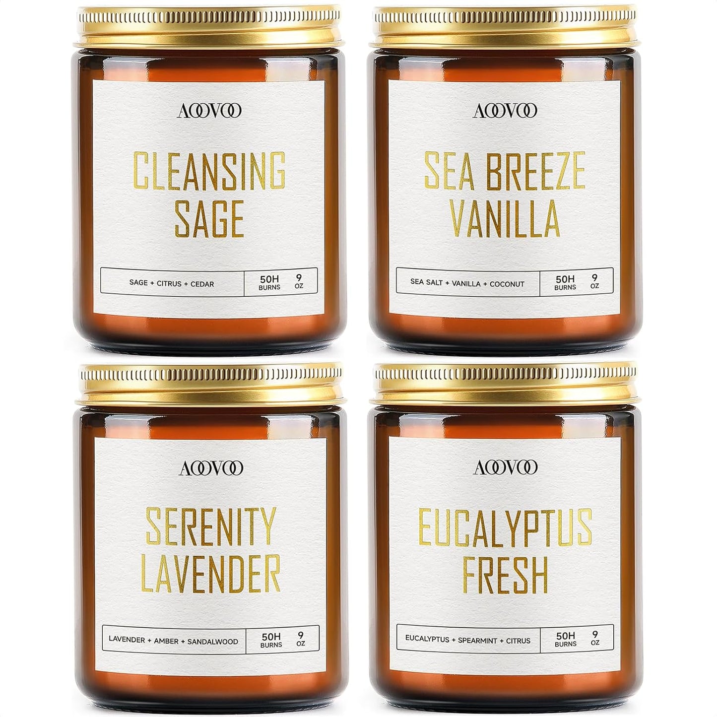 AOOVOO Scented Candles - 4PC Candle Set, 36 oz Soy Candles, Soy Candle for Home Scented, Lavender/Vanilla/Eucalyptus/Sage