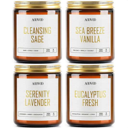 AOOVOO Scented Candles - 4PC Candle Set, 36 oz Soy Candles, Soy Candle for Home Scented, Lavender/Vanilla/Eucalyptus/Sage