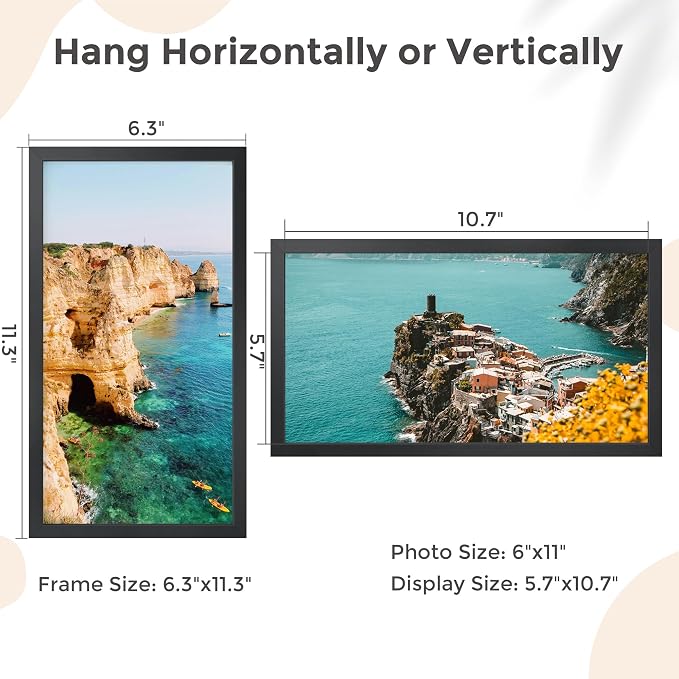 FLYJOE Metal Picture Frame - Black Aluminum Picture Frames with Real Glass, Wall Mounting Horizontally or Vertically, Simple and Elegant Decor for Wall Gallery Poster Photo 11x6 Frames, Black