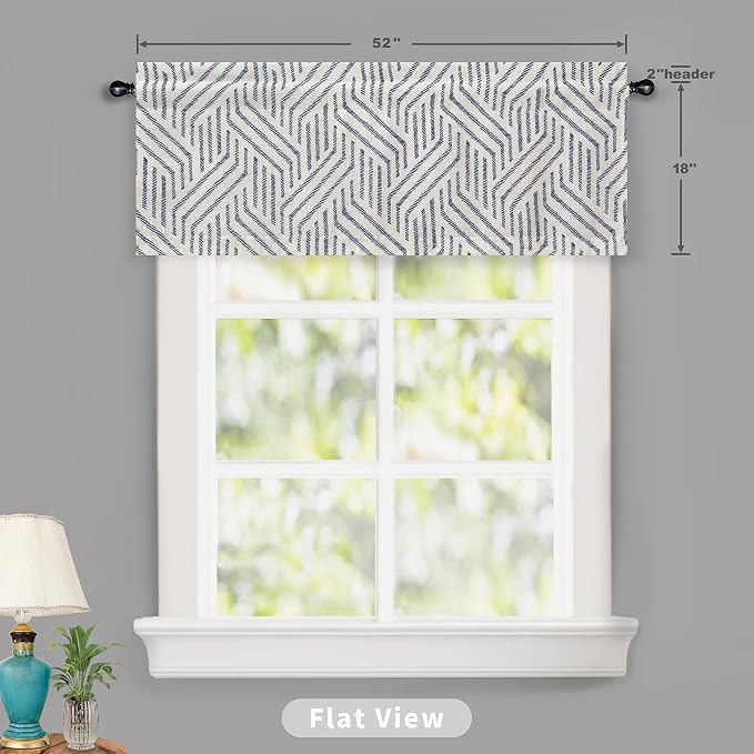 DriftAway Farmhouse Linen Lined Valance Double Layer Thermal Insulated Room Darkening Blackout Window Valances 3 Inch Rod Pocket Striped Kitchen Valance Single 52 Inch by 18 Inch Briony Navy