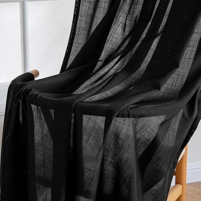 MIULEE Black Linen Curtains 84 Inch Length 2 Panels for Bedroom Living Room, Soft Thick Linen Textured Back Tab Window Drapes Semi Sheer Light Filtering Rod Pocket Modern Farmhouse Halloween Decor