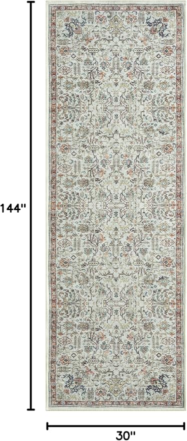 Keen Home Design 30"x144" Rug - Machine Washable Runner Rug with Non-Slip Backing, Ideal for Hallway, Entryway, Kitchen, Laundry Room - Vintage, Easy Clean, Durable, Low Pile - (2'6" x 12')