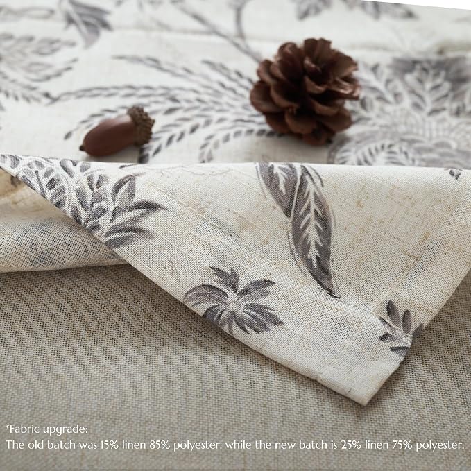 jinchan Floral Valance Curtain Linen Kitchen Valance for Windows 16 Inch Farmhouse Light Filtering Gray Floral Short Window Treatment for Living Room 1 Panel Rod Pocket Double Layer Grey on Beige