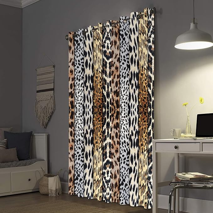Wild Animal Print Curtain, Room Darkening Thermal Insulated Blackout Leopard Boa Window Drapes with Grommets for Living, Dining, Bedroom, 42"x 96", Set of 2 Panels