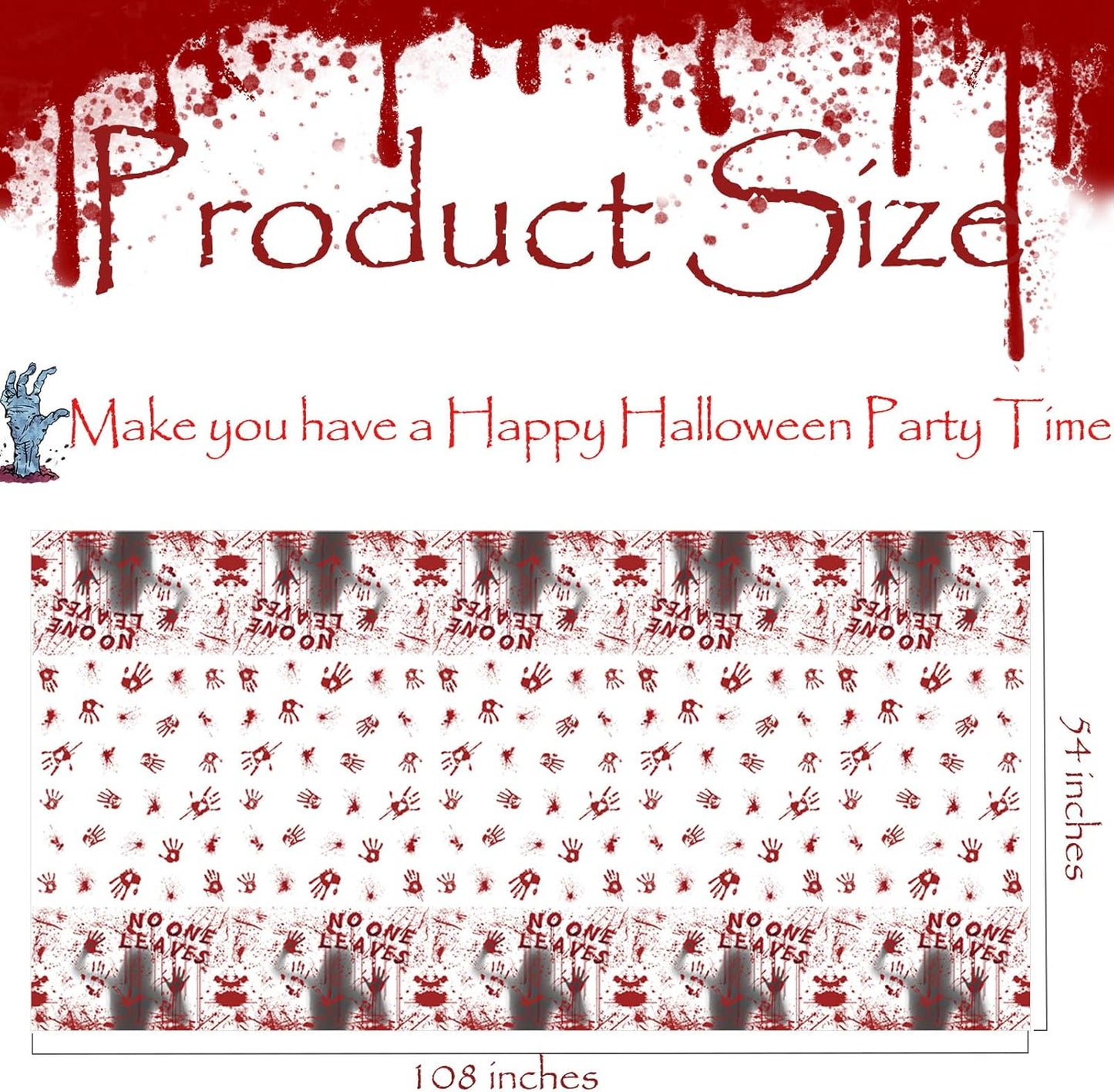 Halloween Tablecloth, 3-Pack 54"x 108" Rectangle Halloween Table Covers, Bloody Handprint Tablecloth for Tables Decoration, Plastic Haunted Tablecovers for Party Supplies Disposable Spooky Table Cloth