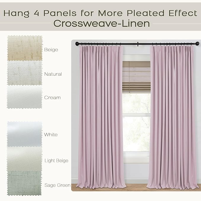 Mrs.Naturall Pink Blackout Curtains for Bedroom Girls,100% Black Out Pinch Pleated Curtains for Nursery Kids Room,Pastel Light Baby Pink,84 Inch Length Long 2 Panels Set