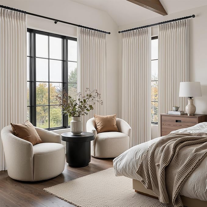 90 Inches Long Pinch Pleated Semi Sheer Curtains,Ivory Beige Linen Blended Light Filtering Window Curtains 90 Length 2 Panels for Living Room Bedroom Pinch Pleat Drapes with Hooks 2 Panels