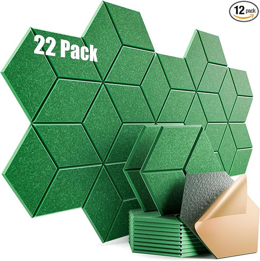 22 Pack Self-Adhesive Acoustic Panels 12" X 10" X 0.4" - Sound Proof Foam Panels with High Density, Y-Lined Design, Flame Resistant, Absorb Noise and Eliminate Echoes(Muted Green)