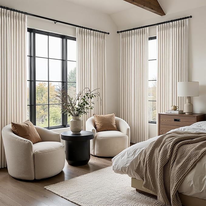 Pinch Pleated Curtains 90 Inches Long 2 Panels Set,Linen Textured Polyester Blend Fabric Aesthetic Advanced Curtain Drapes for Bedroom,7-1/2 ft Length Hooks Rings for Sliding Glass Doors